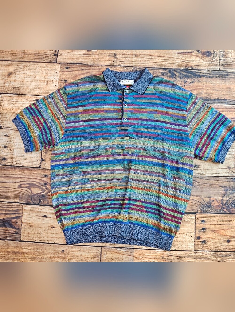 Vintage St Croix Knit Collared Sweater Coogi Textured Style Men's Size XL